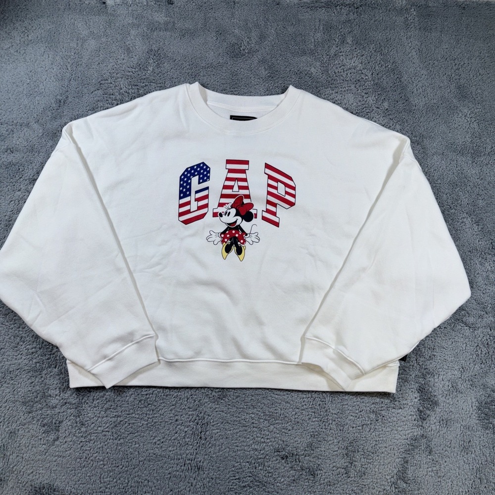 Gap X Disney Minnie Mouse White US Flag Crewneck Sweatshirt Women's Sz 2XL